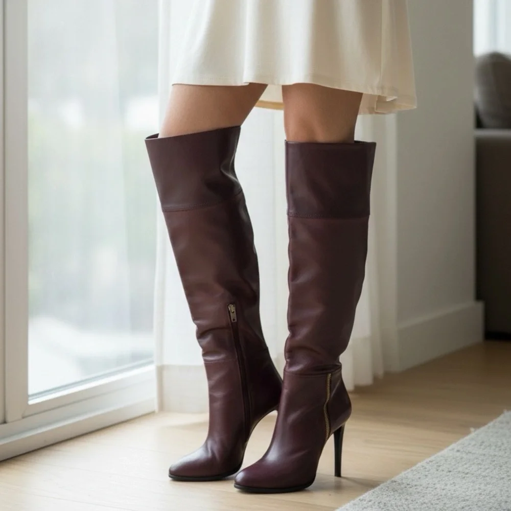 Emilio Pucci Elegant Burgundy Knee-High Leather Boots. Gently Worn. Size 40 1/2. - Picture 4 of 9